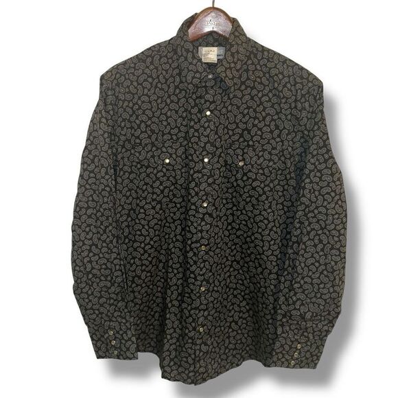 Wrangler Wrancher Gray Paisley Pearl Snap Button Up Shirt Sz L - Picture 1 of 7